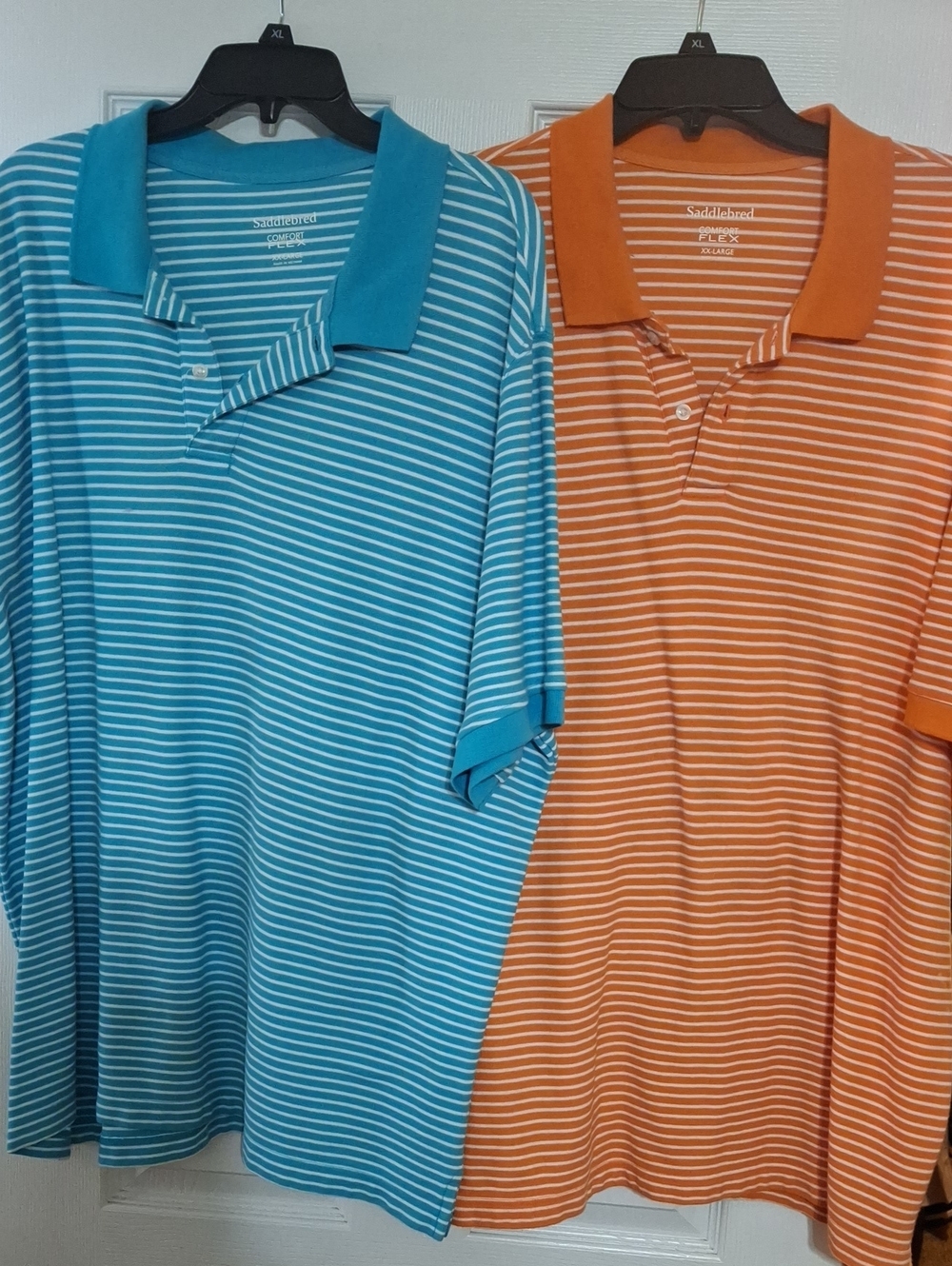 Saddlebred Turquoise & Orange Striped Short-Sleeve Polo Pair